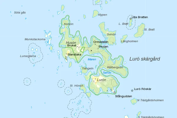 Karta över Lurö skärgård i Vänern med öar och vikar